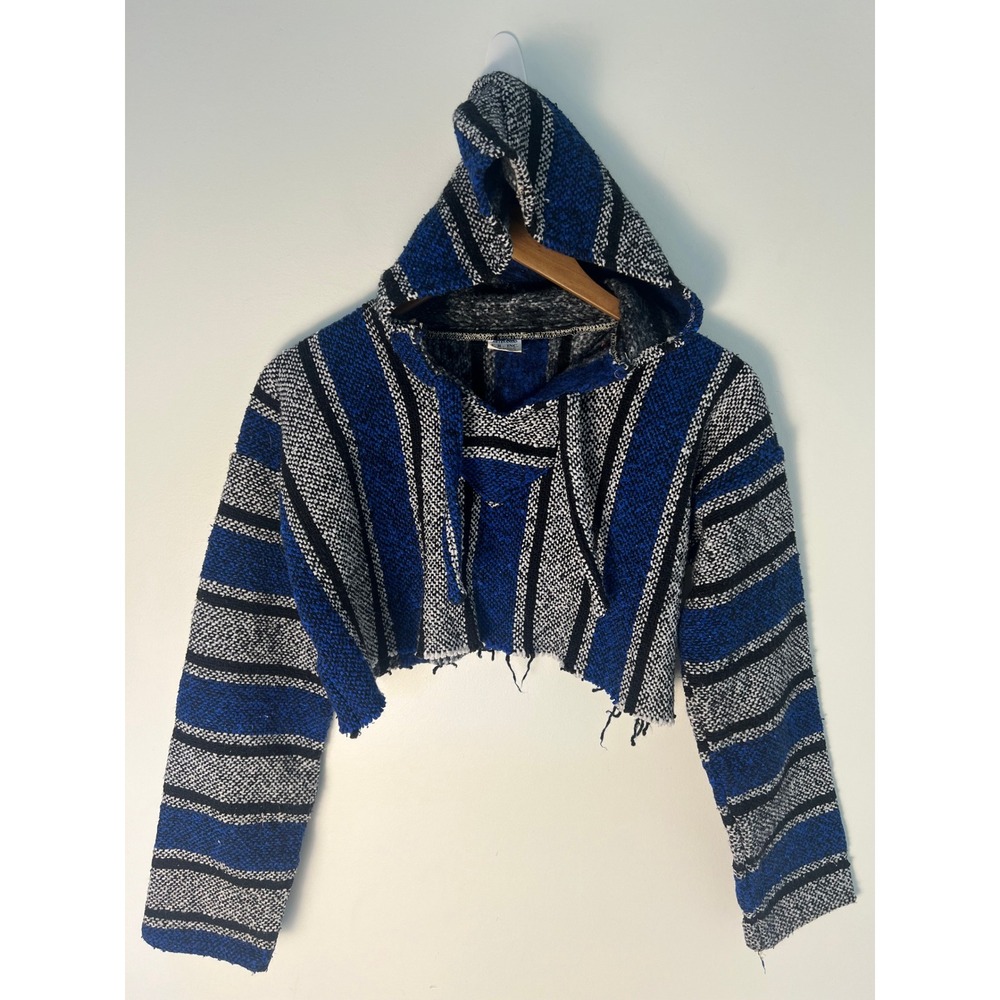 Artesanias F.R. Inc. Baja Hoodie W M Blue Cropped Striped Drug Rug Hippie Stoner